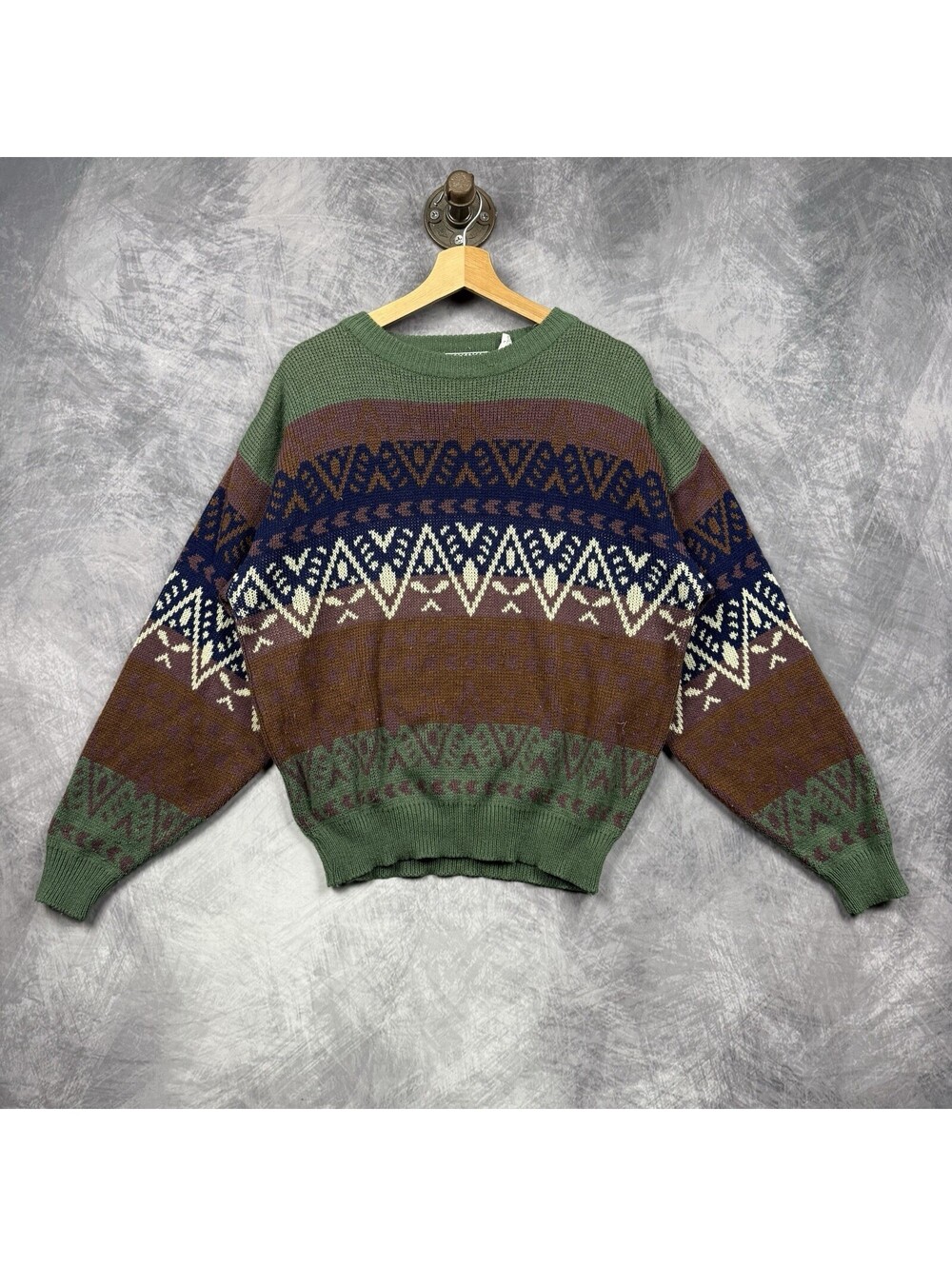Vintage Saturdays Men’s L Striped Crew Neck Knit Pullover Sweater Grandpa